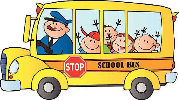 Cartoon Character School Bus Driver And Kids